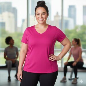 NWOT LIVI for Lane Bryant Magenta Pink Soft V-Neck Short Sleeve Tee Size 22/24